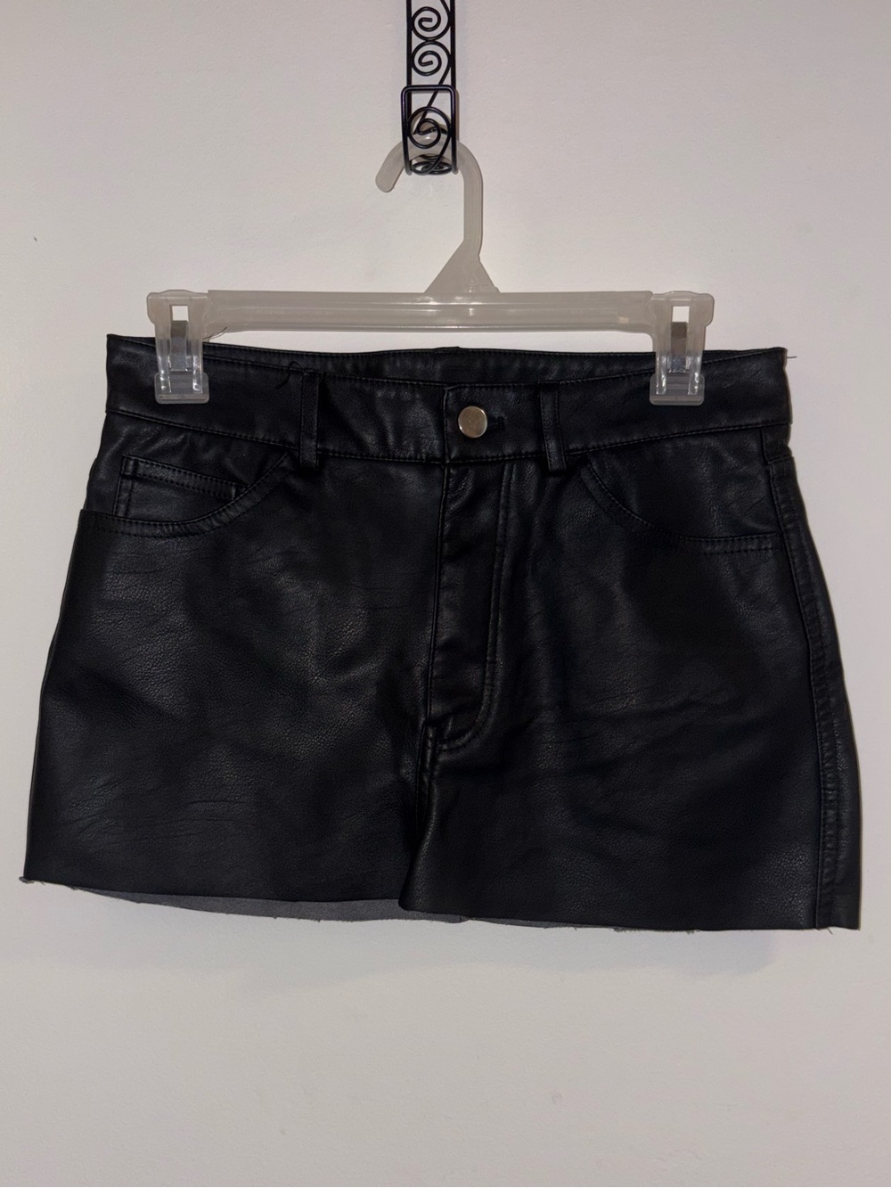 H&M Black Faux Leather Mini Skirt with Button Detail